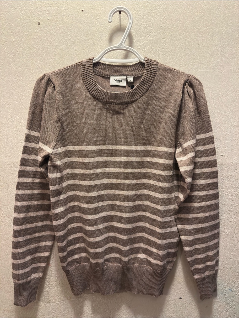Striped Crewneck Sweater in Taupe and Cream